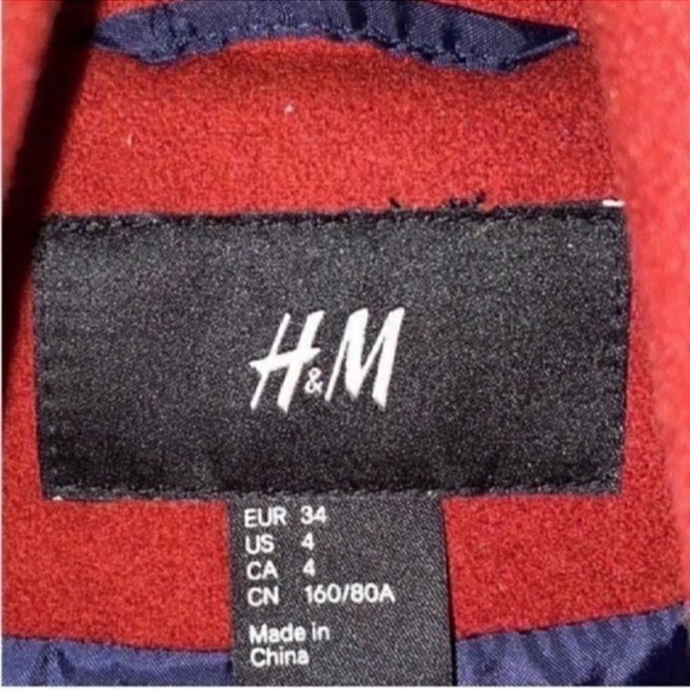 H&M Wool Blend Oversized Red/Plum jacket (Size 4) - Picture 6 of 9